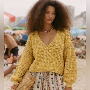Kinga Scilla Yellow Chunky Knit Oversized Crop Sweater S/M/L Boho Spring